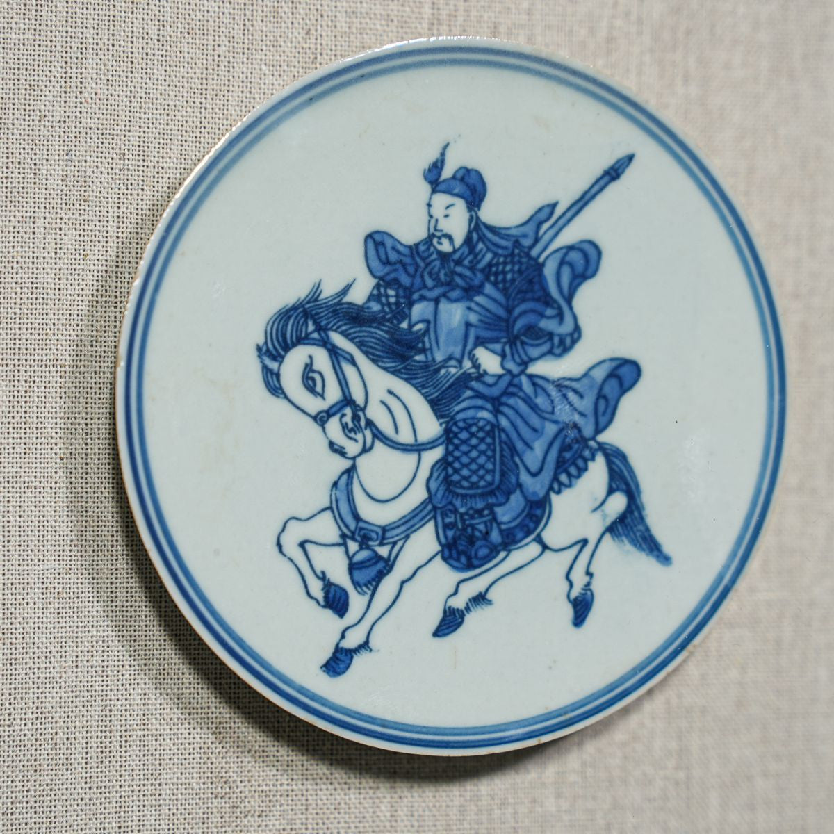 Legend of Asia Home Decor Handpainted Blue & White Porcelain Coaster Knight Riding Horse - Acrylic Shadow Box /S59