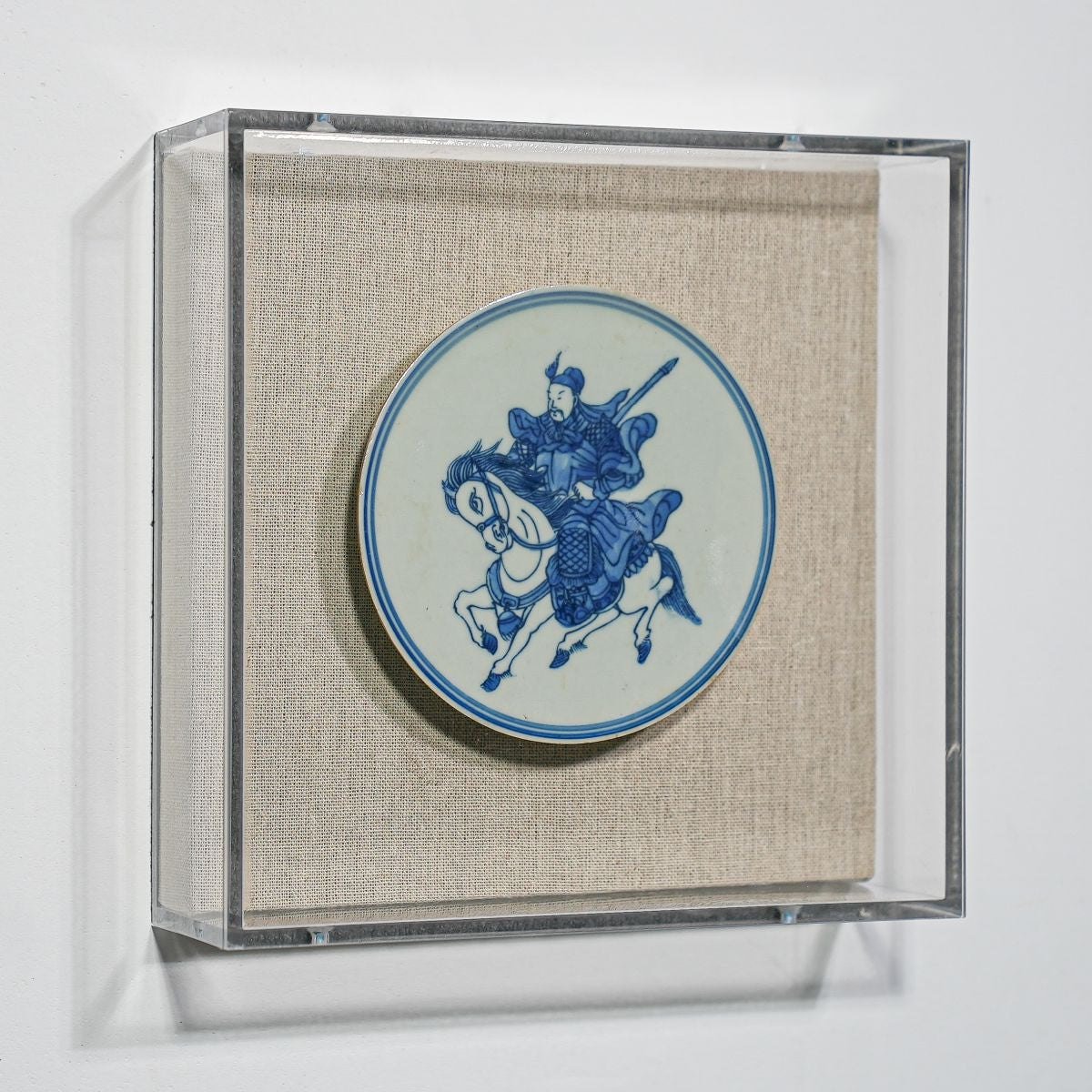 Legend of Asia Home Decor Handpainted Blue & White Porcelain Coaster Knight Riding Horse - Acrylic Shadow Box /S59