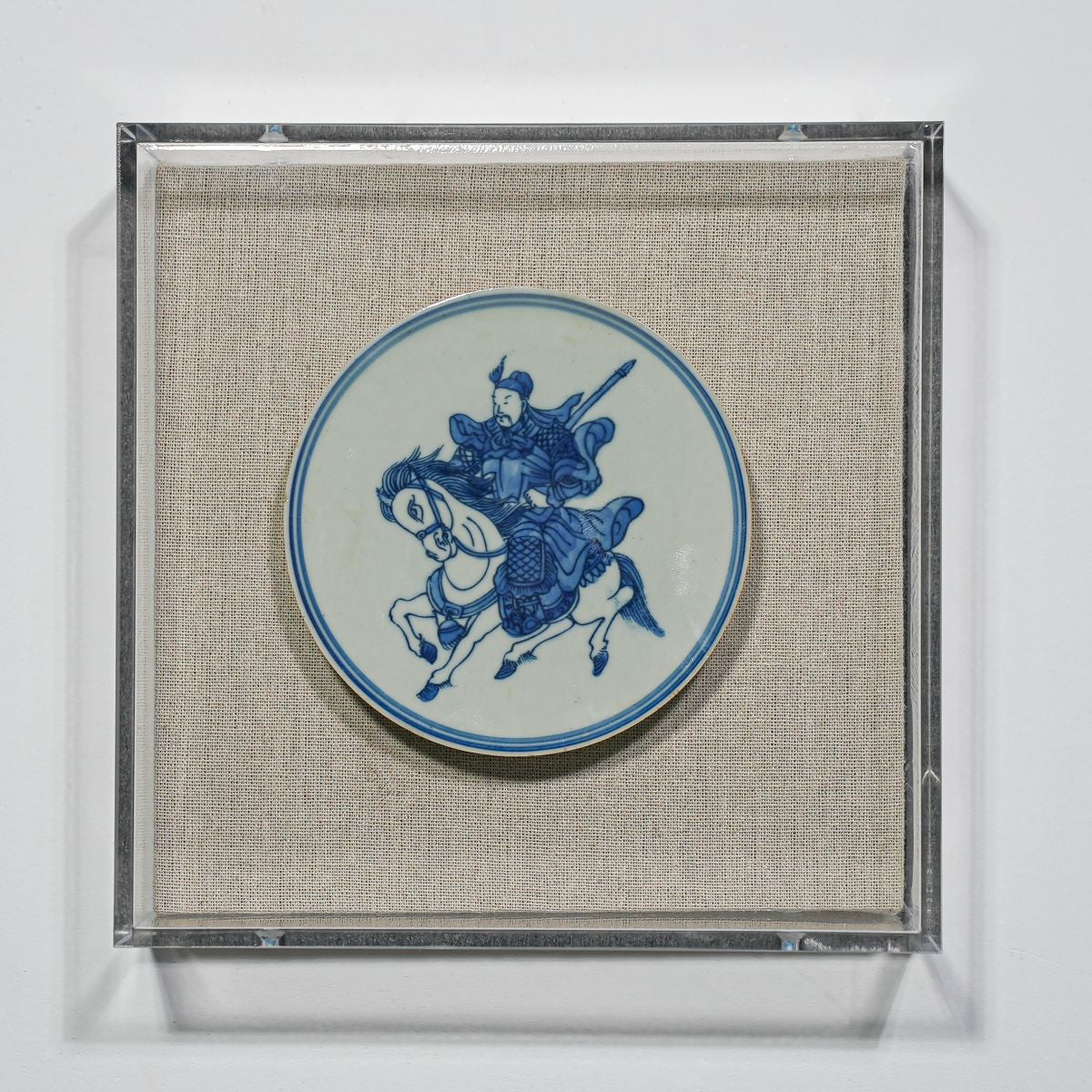 Legend of Asia Home Decor Handpainted Blue & White Porcelain Coaster Knight Riding Horse - Acrylic Shadow Box /S59
