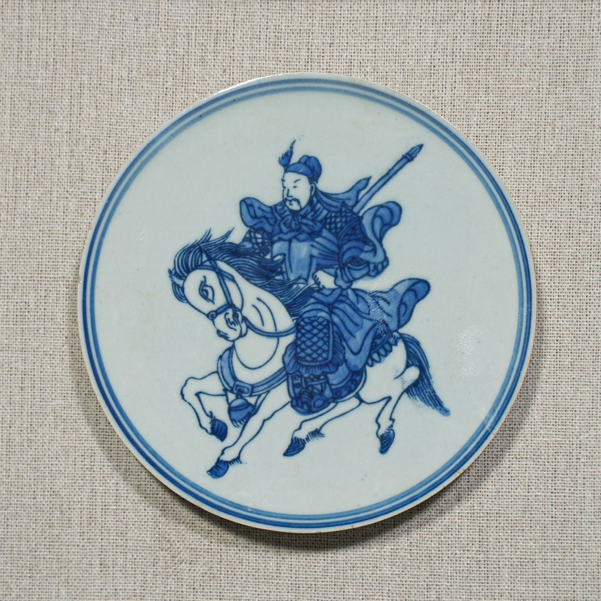 Legend of Asia Home Decor Handpainted Blue & White Porcelain Coaster Knight Riding Horse - Acrylic Shadow Box /S59