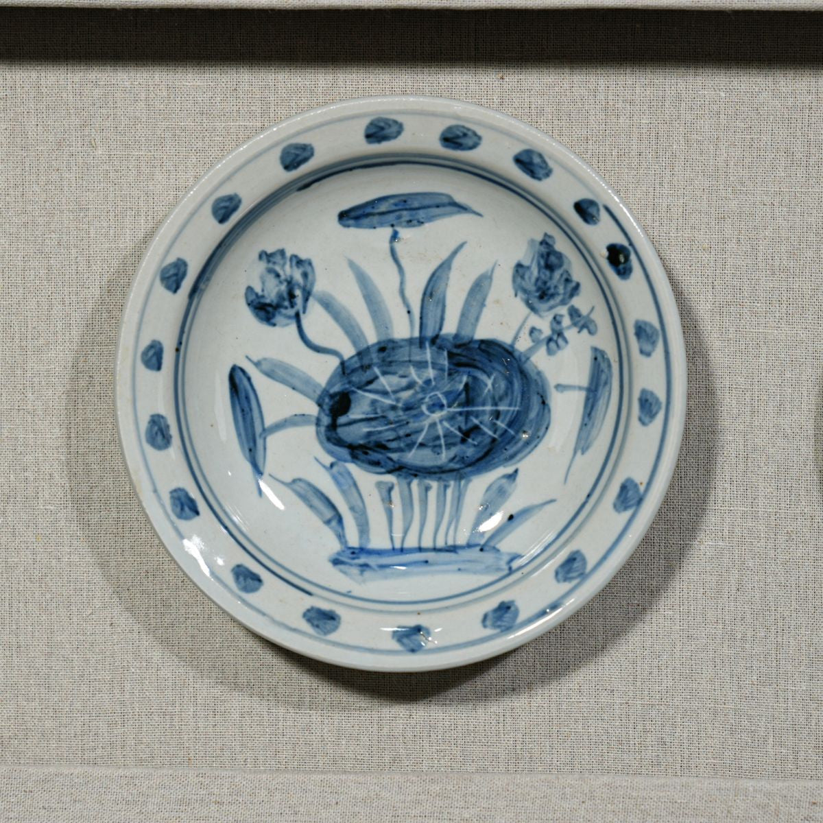 Legend of Asia Home Decor Handpainted Blue & White Porcelain Flower Plates Set of 3 - Wooden Shadow Box /S10