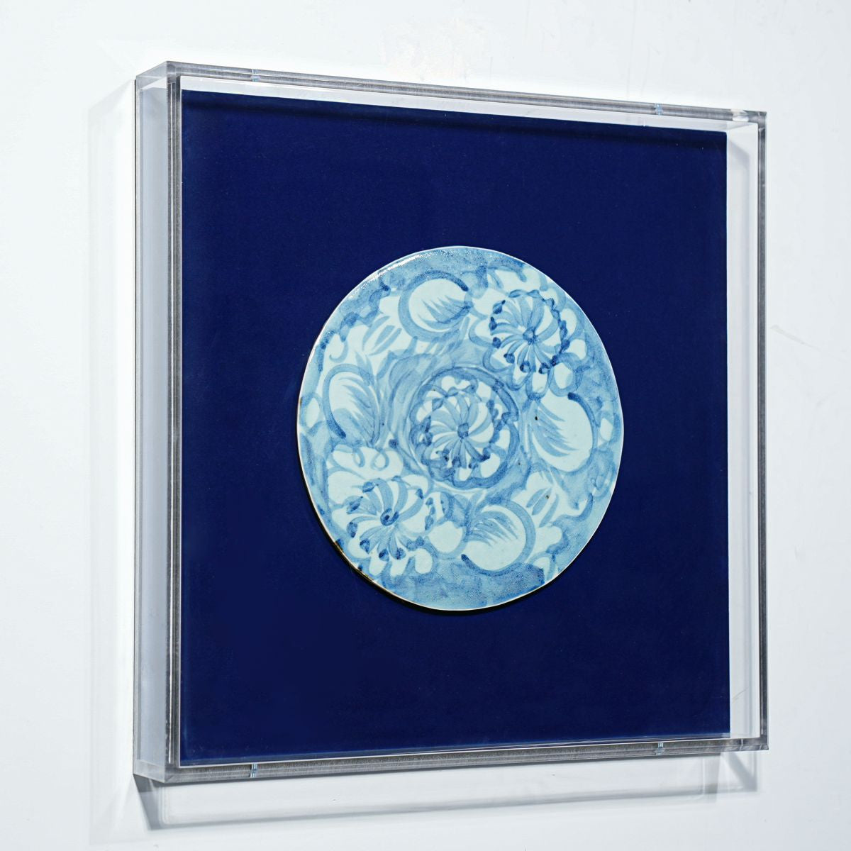 Legend of Asia Home Decor Handpainted Blue & White Porcelain Tile Silla Flower Round - Acrylic Shadow Box /S06