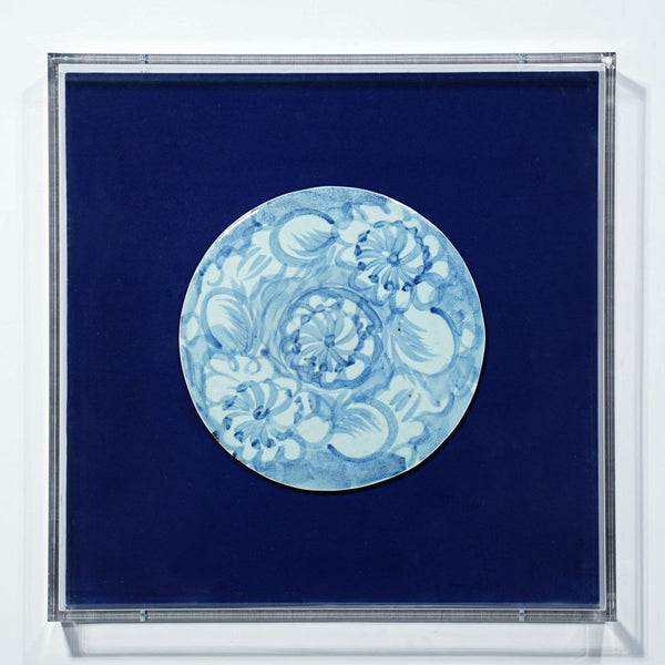 Legend of Asia Home Decor Handpainted Blue & White Porcelain Tile Silla Flower Round - Acrylic Shadow Box /S06