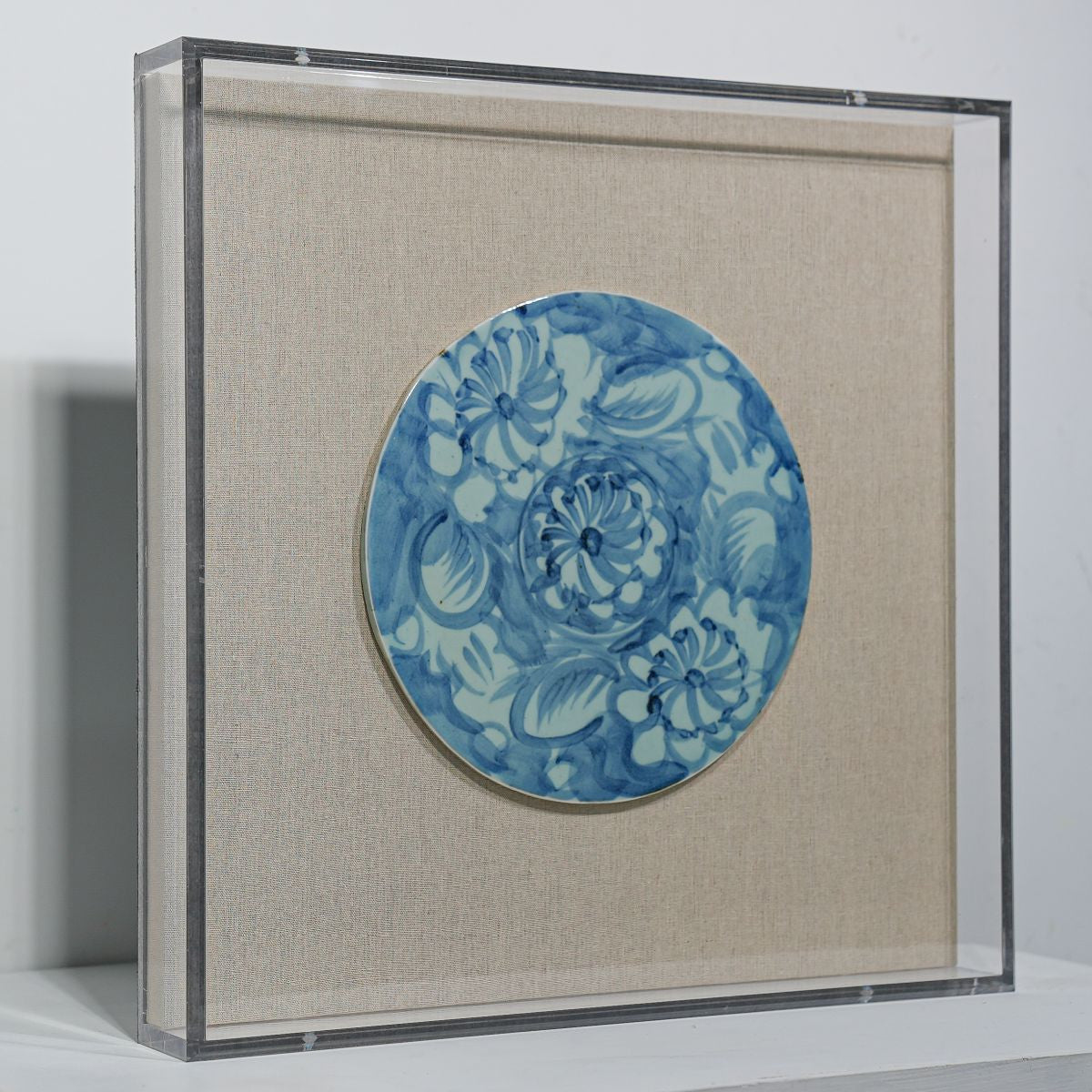 Legend of Asia Home Decor Handpainted Blue & White Porcelain Tile Silla Flower Round - Acrylic Shadow Box /S09