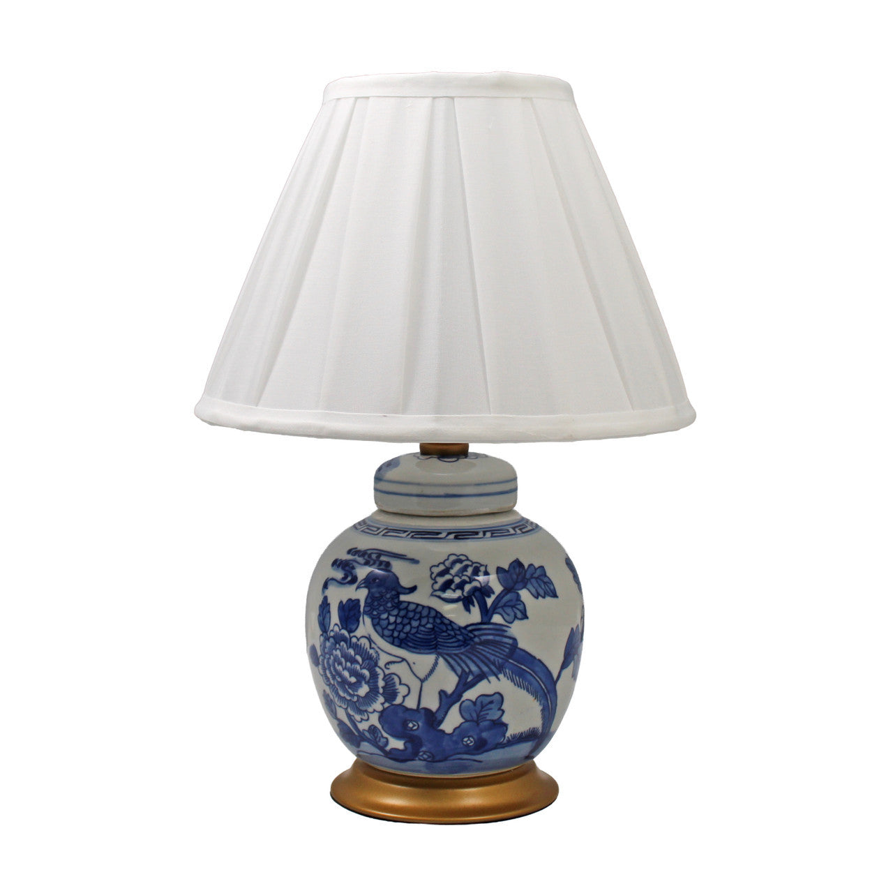 Legend of Asia Lighting Lamp Blue And White Ancestor Mini Jar Flower Bird With Gold Base