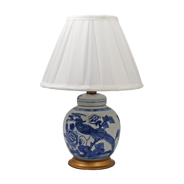 Legend of Asia Lighting Lamp Blue And White Ancestor Mini Jar Flower Bird With Gold Base
