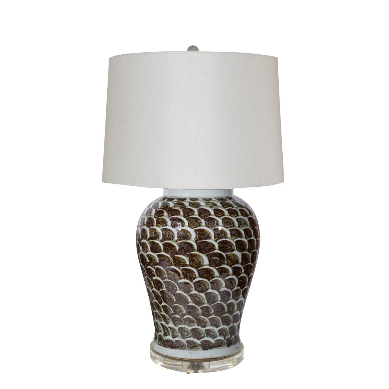 Legend of Asia Lighting Large Rusty Brown Fish Scale Temple Jar Table Lamp No Lid  Acrylic Cap Acrylic Base