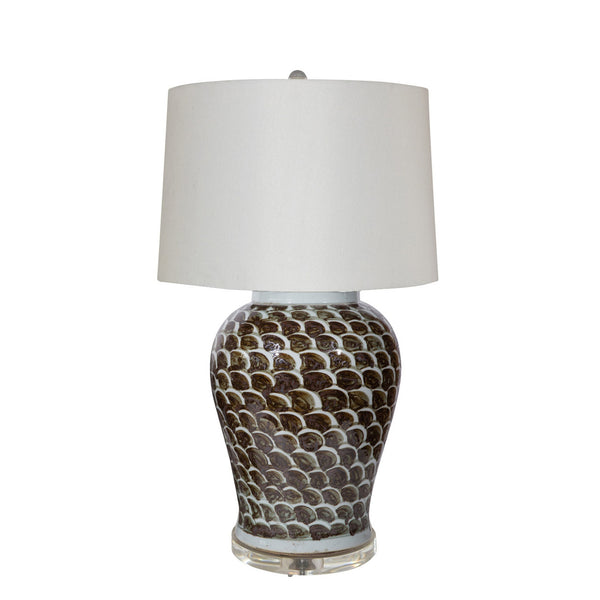 Legend of Asia Lighting Large Rusty Brown Fish Scale Temple Jar Table Lamp No Lid  Acrylic Cap Acrylic Base