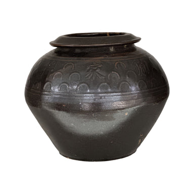 Legend of Asia Home Decor Legend of Asia Antique Flip Mouth Carving Jar