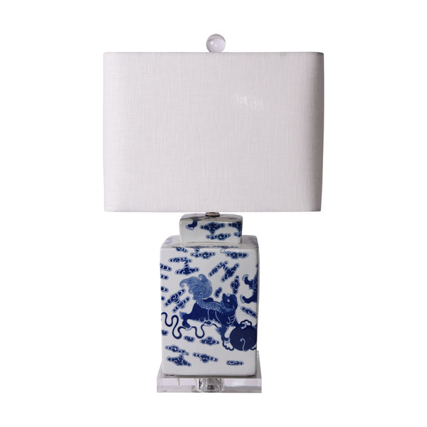 Legend of Asia Lighting Legend of Asia B&W Foo Dog Square Tea Jar Lamp