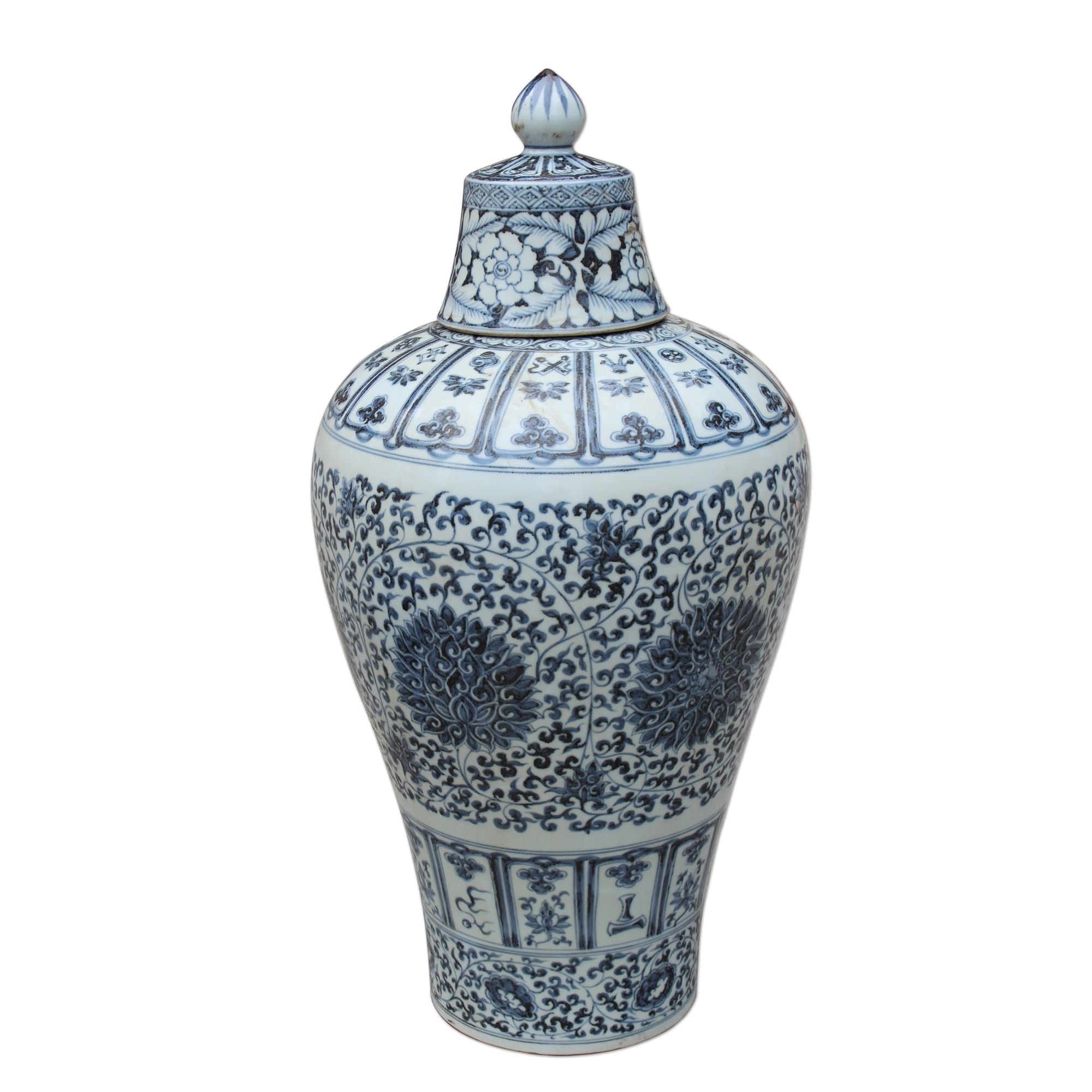 Legend of Asia Home Decor Legend of Asia B&W Ming Lidded Plum Vase Twisted Lotus Motif