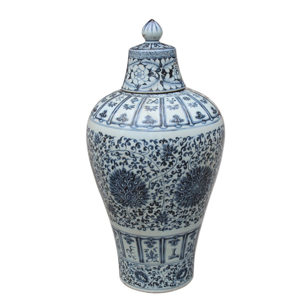 Legend of Asia Home Decor Legend of Asia B&W Ming Lidded Plum Vase Twisted Lotus Motif