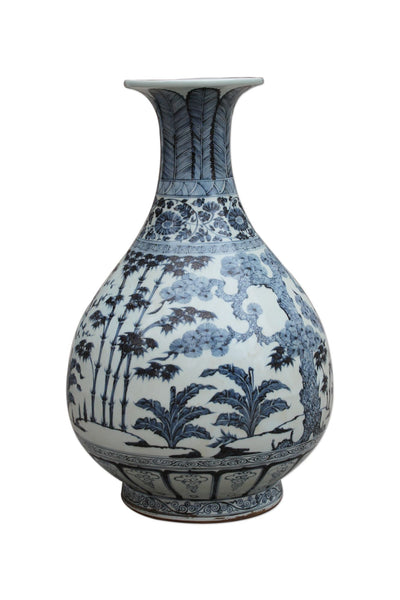 Legend of Asia Home Decor Legend of Asia B&W Ming Pear Shaped Vase Pine Bamboo & Plum Motif