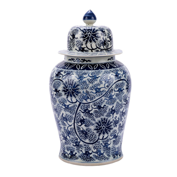 Legend of Asia Home Decor Legend of Asia B&W Peacock Lotus Temple Jar - XL