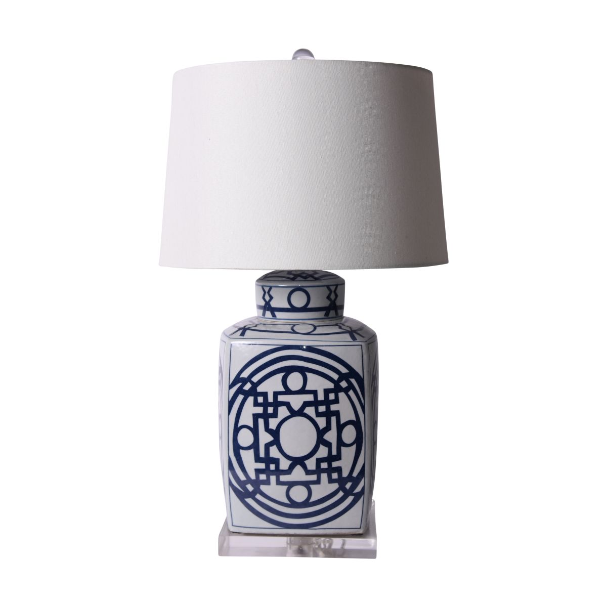 Legend of Asia Lighting Legend of Asia B&W Square Tea Jar With Pattern of Lines Lamp