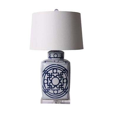 Legend of Asia Lighting Legend of Asia B&W Square Tea Jar With Pattern of Lines Lamp