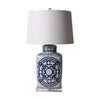 Legend of Asia Lighting Legend of Asia B&W Square Tea Jar With Pattern of Lines Lamp