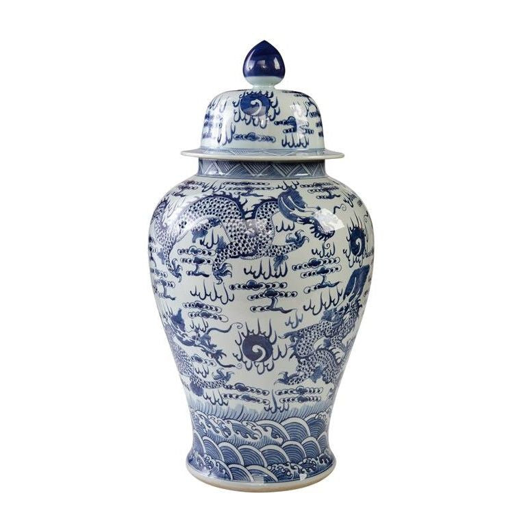 Legend of Asia Home Legend of Asia B&W Temple Jar Sea Dragon Motif - L