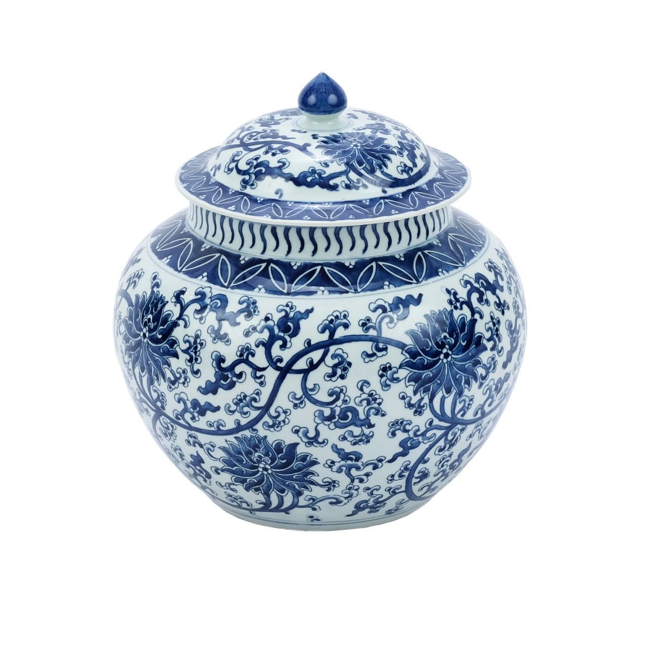 Legend of Asia Home Decor Legend of Asia B&W Twisted Lotus Lidded Melon Jar