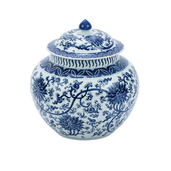 Legend of Asia Home Decor Legend of Asia B&W Twisted Lotus Lidded Melon Jar