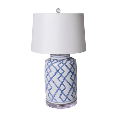 Legend of Asia Lighting Legend of Asia Blue And White Bamboo Tea Jar Table Lamp