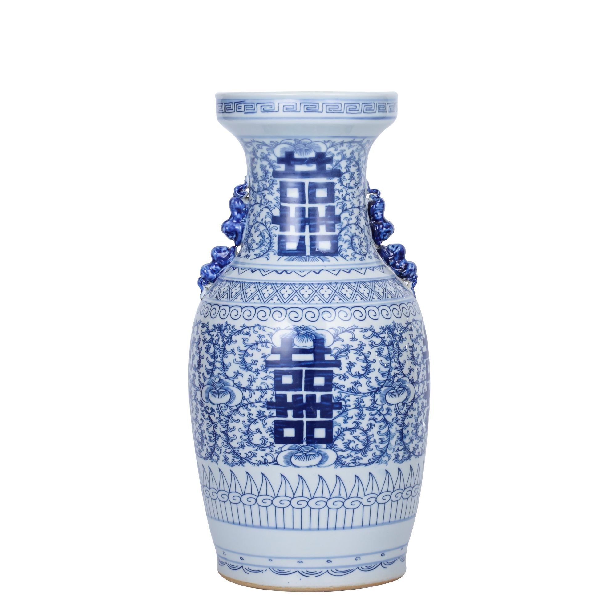 Legend of Asia Home Decor Legend of Asia Blue And White Double Happiness Flower Vase With Ears - Medium