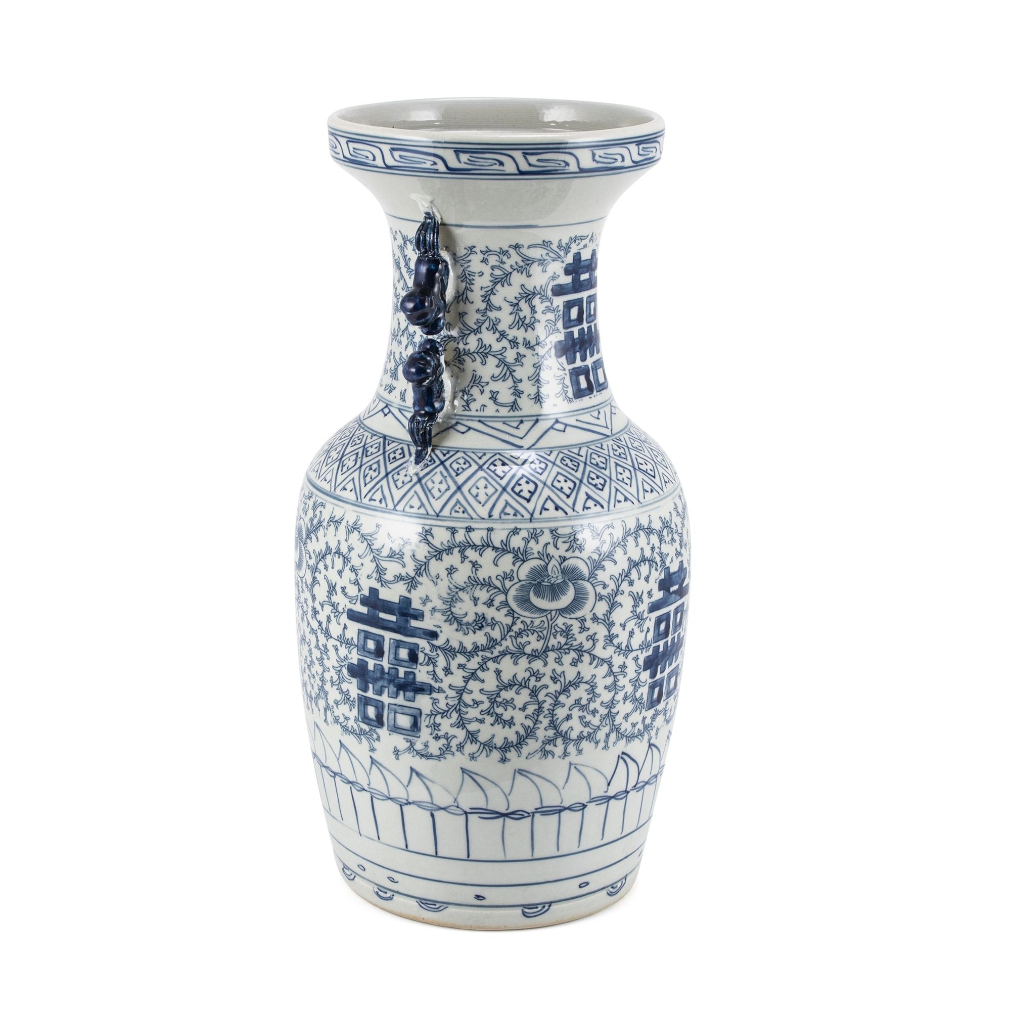 Legend of Asia Home Decor Legend of Asia Blue And White Double Happiness Flower Vase With Ears - Medium