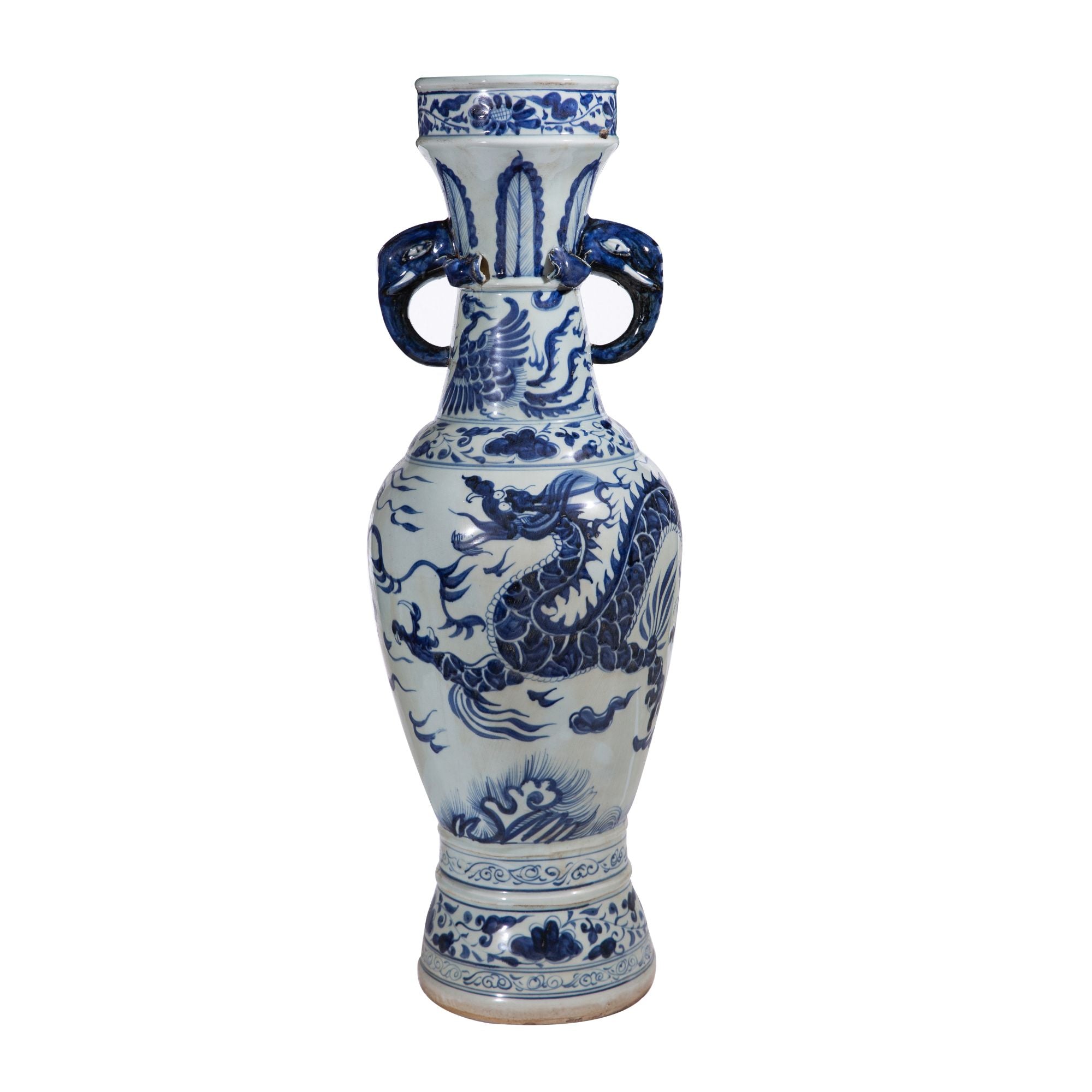 Legend of Asia Home Legend of Asia Blue And White Dragon Vase Elephant Nose Handle