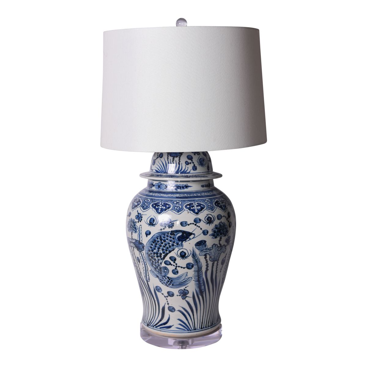 Legend of Asia Lighting Legend of Asia Blue And White Fish Temple Jar Table Lamp