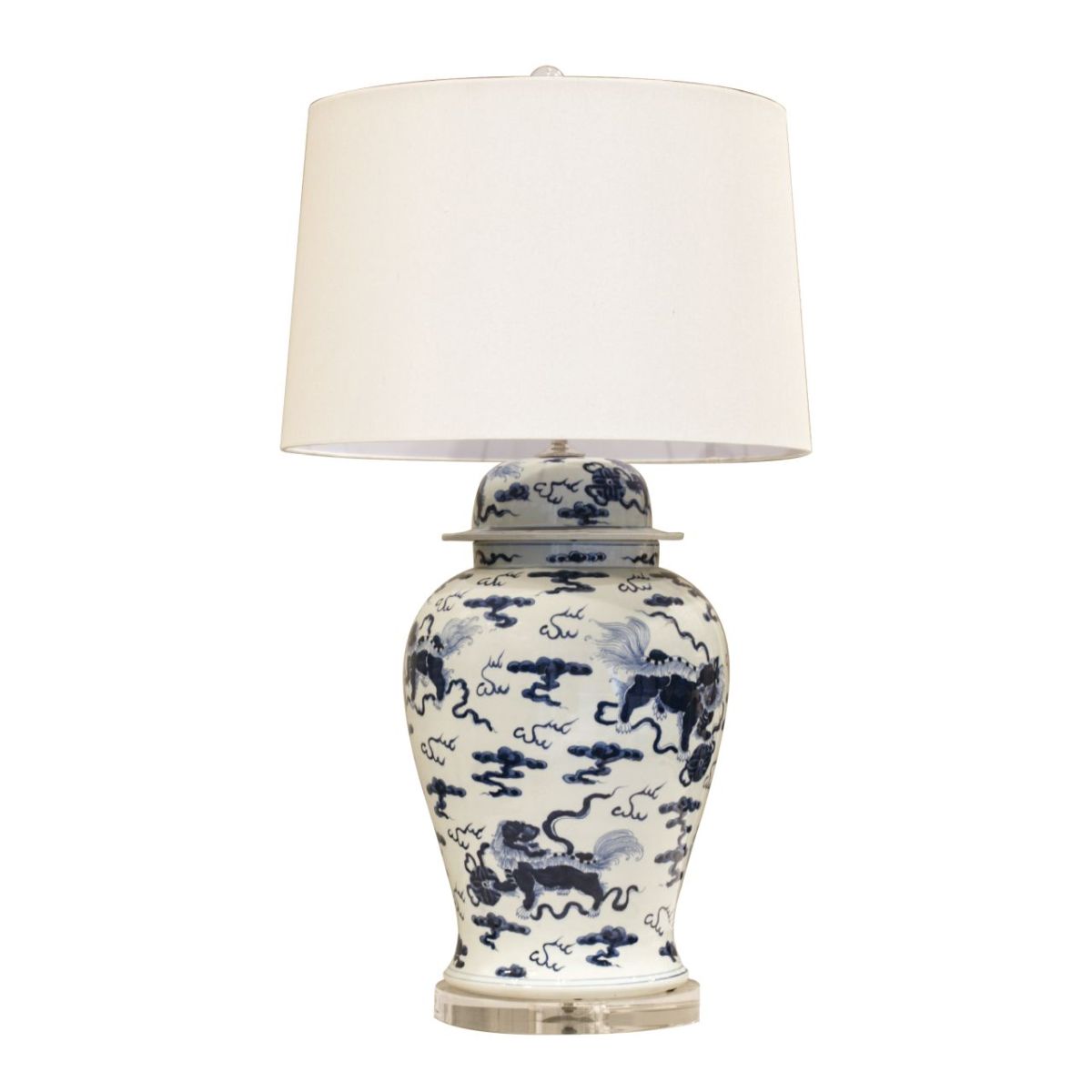 Legend of Asia Lighting Legend of Asia Blue and White Foo Dog Temple Jar Lamp