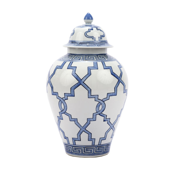 Legend of Asia Home Legend of Asia Blue And White Greek Key Grids Porcelain Temple Jar