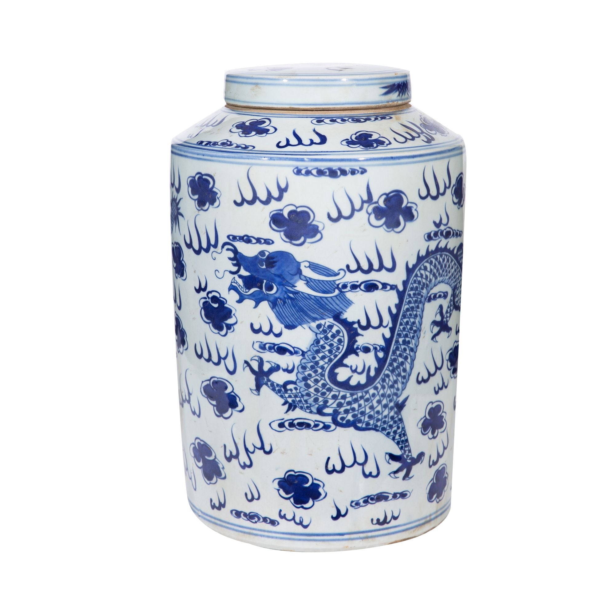 Legend of Asia Home Legend of Asia Blue and White Large Tea Jar Dragon Motif