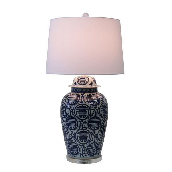 Legend of Asia Lighting Legend of Asia Blue and White Longevity Table Lamp