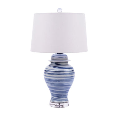 Legend of Asia Lighting Legend of Asia Blue and White Marbleized Porcelain Temple Jar Table Small Lamp