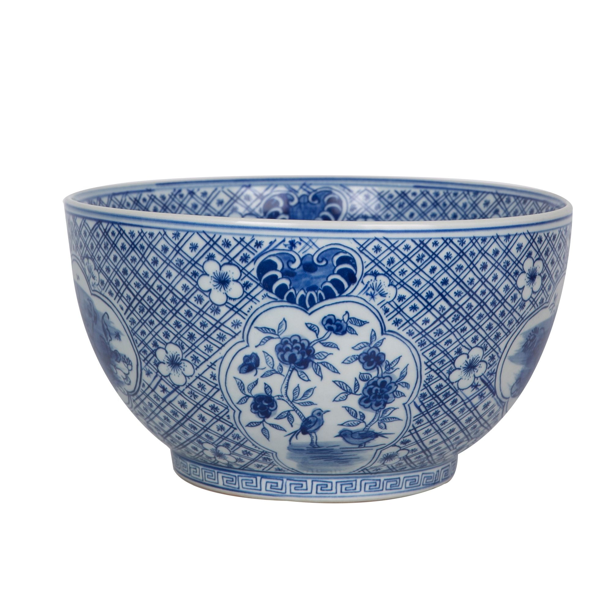Legend of Asia Home Decor Legend of Asia Blue And White Medallion Flower Bird Bowl