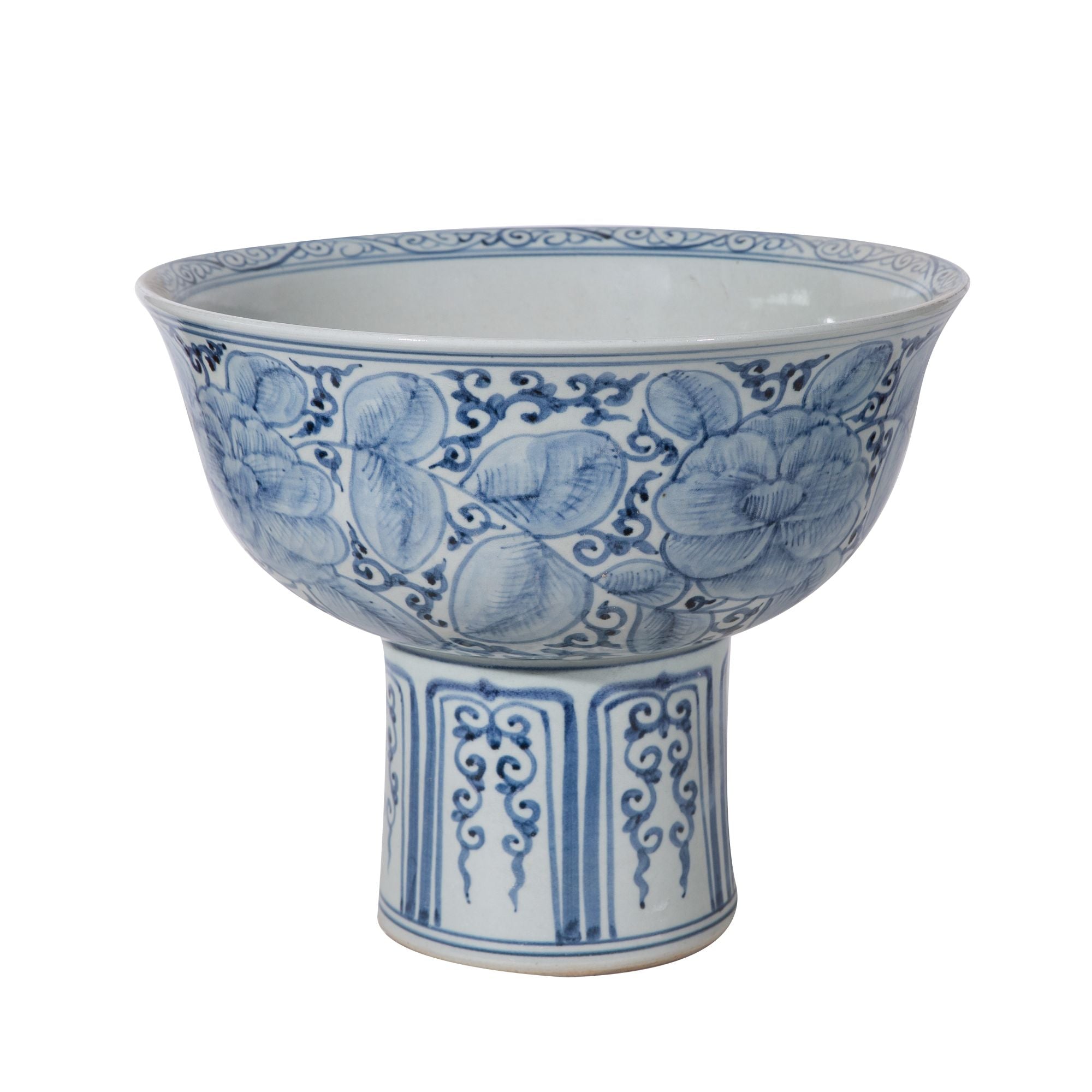 Legend of Asia Home Decor Legend of Asia Blue And White Peony Mortif Serving Bowl Tall Base
