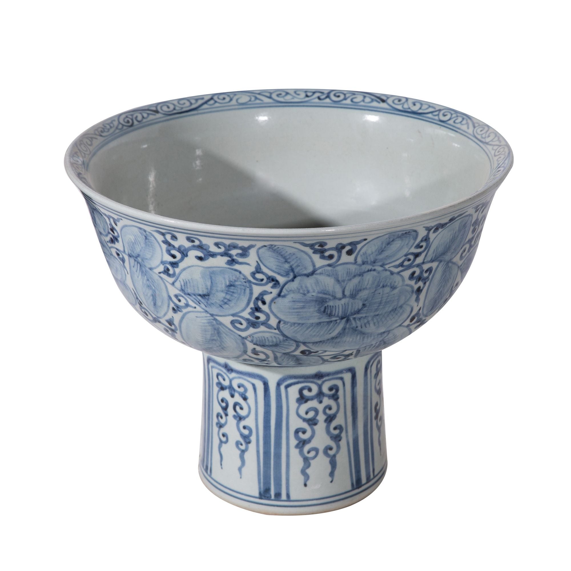 Legend of Asia Home Decor Legend of Asia Blue And White Peony Mortif Serving Bowl Tall Base