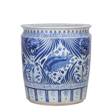 Legend of Asia Giftware Legend of Asia Blue And White Porcelain Fish Planter With Lion Handle