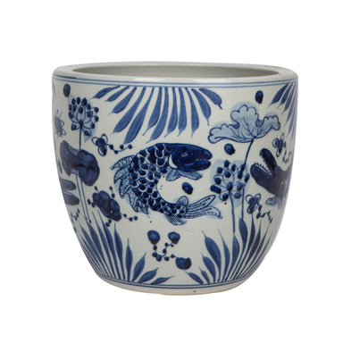 Legend of Asia Home Legend of Asia Blue And White Porcelain Planter Fish Lotus Motif