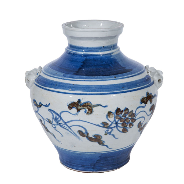 Legend of Asia Home Decor Legend of Asia Blue Striped Lotus Lion Handle Jar - M