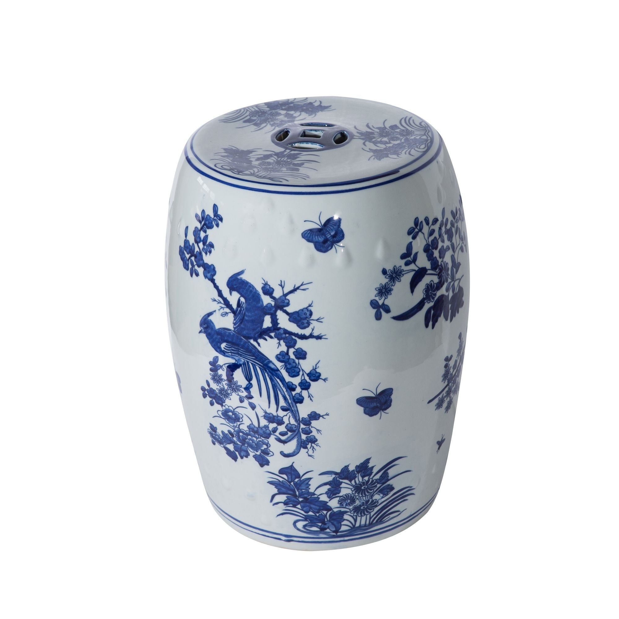 Legend of Asia Home Decor Legend of Asia Blue & White Floral Birds Motif Porcelain Garden Stool