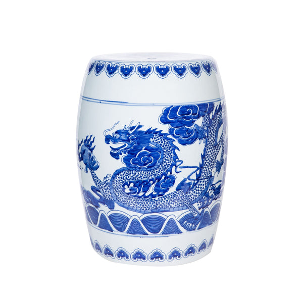 Legend of Asia Home Decor Legend of Asia Blue & White Garden Stool Dragon Cloud Motif