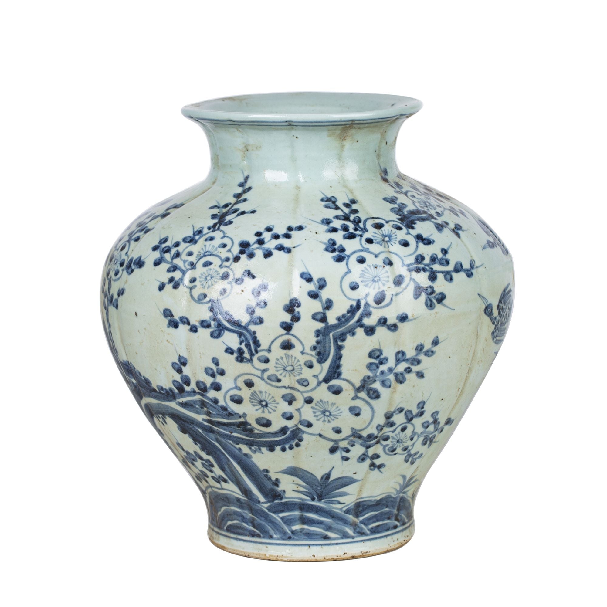 Legend of Asia Home Legend of Asia Blue White Plum Blossom Fluted Jar -