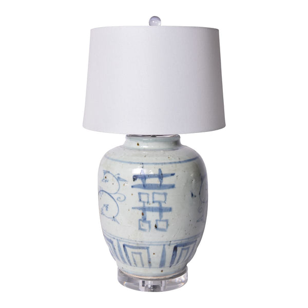 Legend of Asia Lighting Legend of Asia Blue & White Silla Double Happiness Jar Lamp