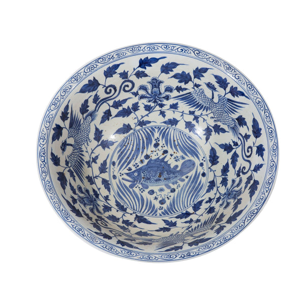 Legend of Asia Home Legend of Asia Blue & White Village Fish Bowl Phoenix Large