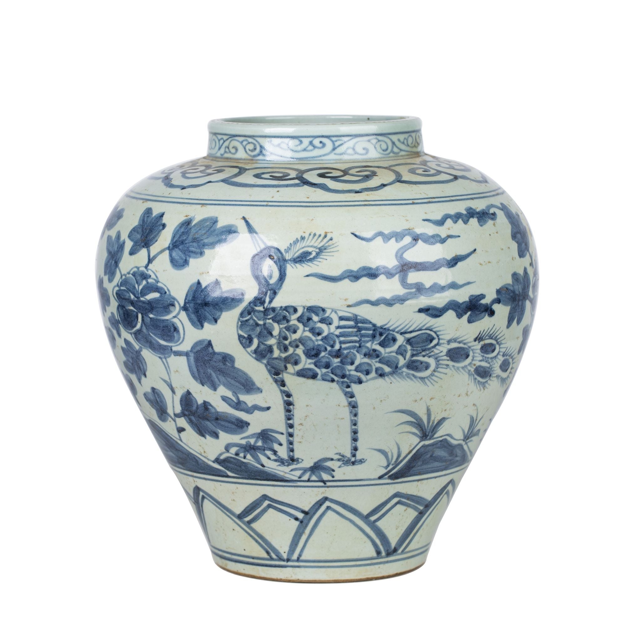 Legend of Asia Home Legend of Asia Blue White Wetland Bird Open Top Jar
