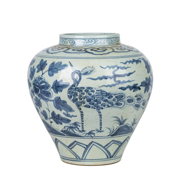Legend of Asia Home Legend of Asia Blue White Wetland Bird Open Top Jar