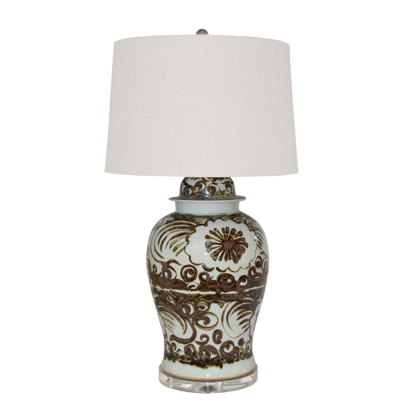 Legend of Asia Home Decor Legend of Asia Brown Silla Flower Porcelain Temple Jar Lamp