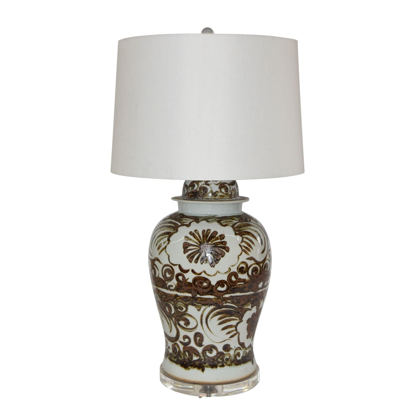 Legend of Asia Home Decor Legend of Asia Brown Silla Flower Porcelain Temple Jar Lamp