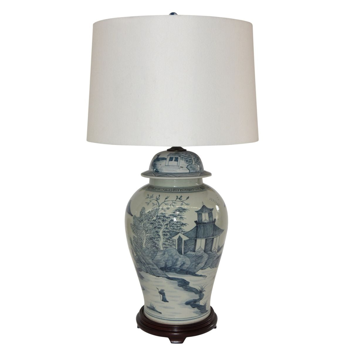 Legend of Asia Lighting Legend of Asia BW Pagoda Landscape Jar Lamp Wood Base
